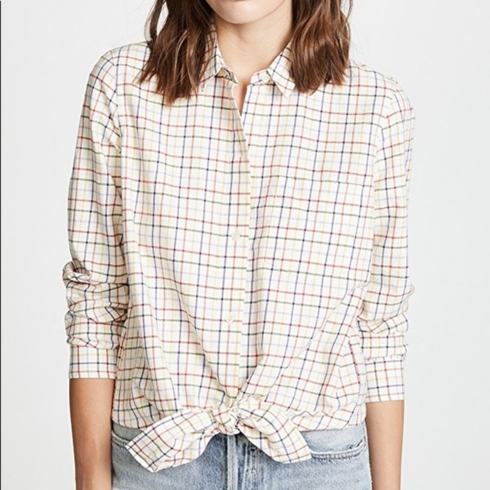 Madewell Rainbow Plaid Tie Front Shirt NWT